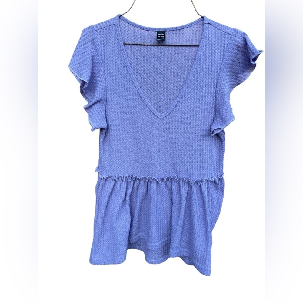 SHEIN Purple V-Neck Ruffle Blouse